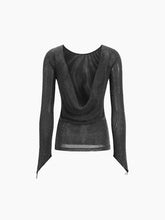 Glitter Mesh Open Back Long Sleeve Shirt